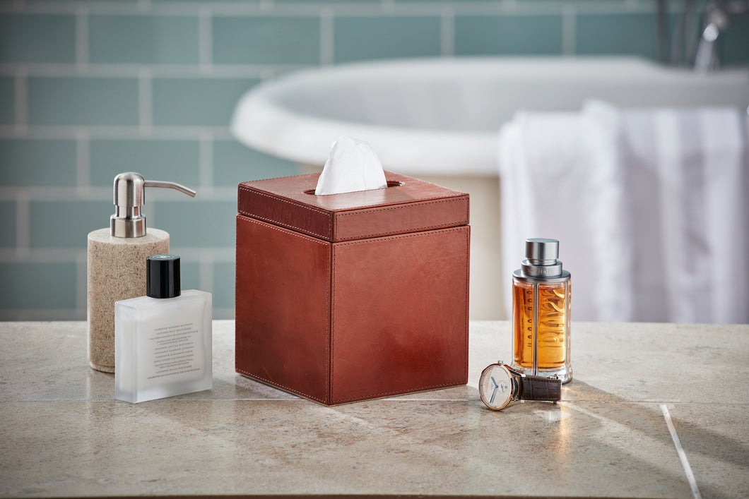 Bloomsbury classic tan leather tissue box cover